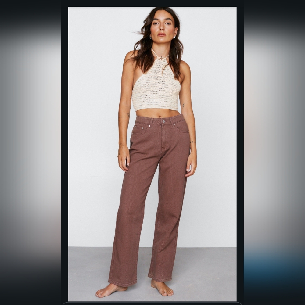 Nasty Gal Petite Brown Baggy Boyfriend Fit Denim Jeans